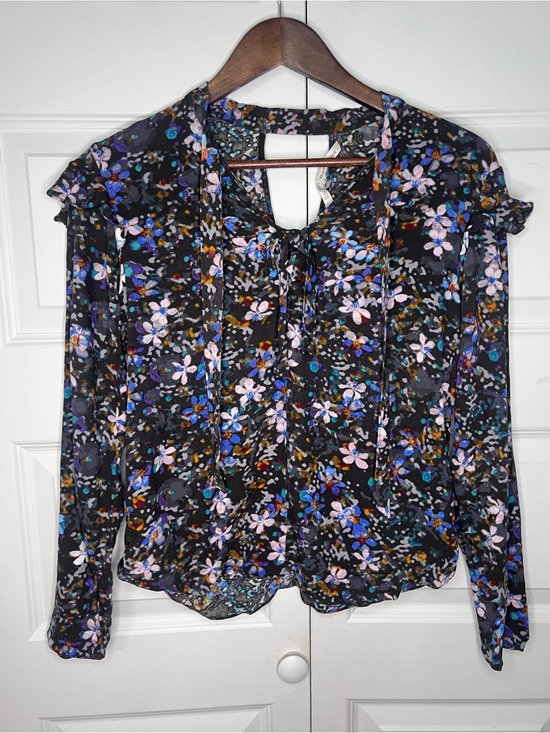 RACHEL Rachel Roy Tops - Rachel Rachel Roy Floral Blouse Black Blue Purple Long Sleeve Size 8